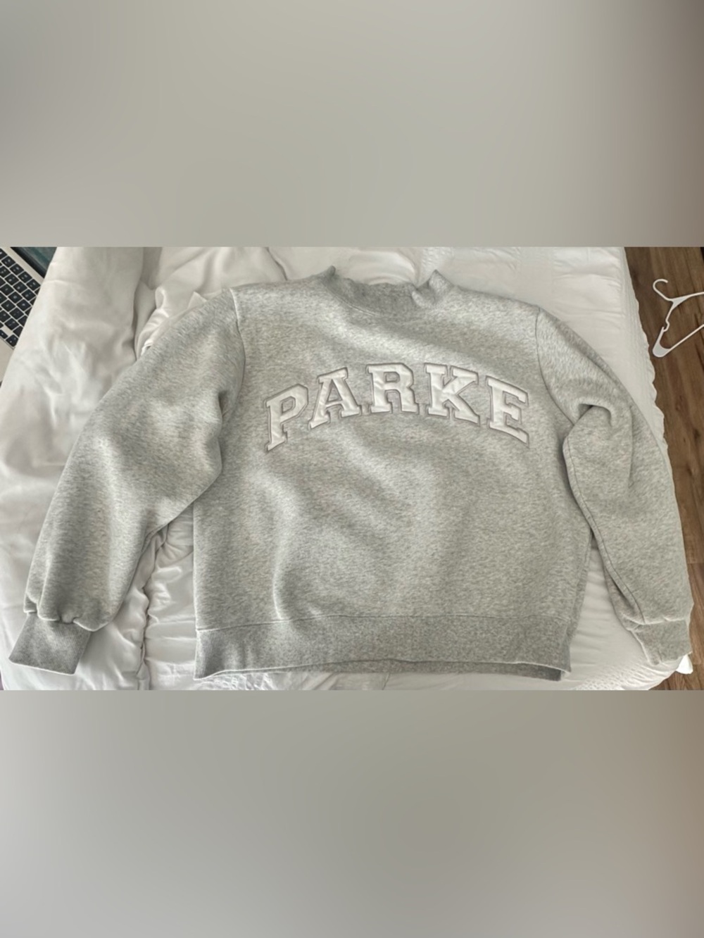Parke classic grey and white mockneck l/xl. Like new. Want to trade 4 last slide